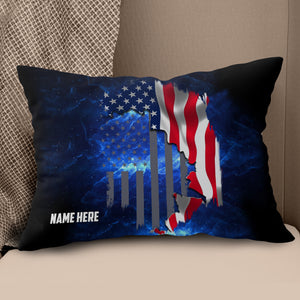 Personalized American flag blue galaxy custom name Canvas, Linen Throw Pillow, Fishing Lodges Decor NQS7036