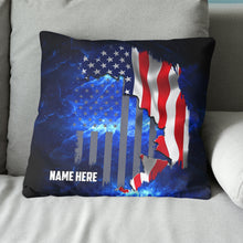 Load image into Gallery viewer, Personalized American flag blue galaxy custom name Canvas, Linen Throw Pillow, Fishing Lodges Decor NQS7036