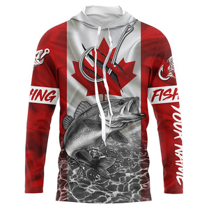 Canadian Flag Walleye Fish hook Custom long sleeve performance Fishing Shirts, Walleye Fishing jerseys NQS5459