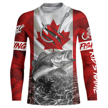 Load image into Gallery viewer, Canadian Flag Walleye Fish hook Custom long sleeve performance Fishing Shirts, Walleye Fishing jerseys NQS5459