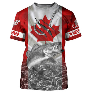 Canadian Flag Walleye Fish hook Custom long sleeve performance Fishing Shirts, Walleye Fishing jerseys NQS5459