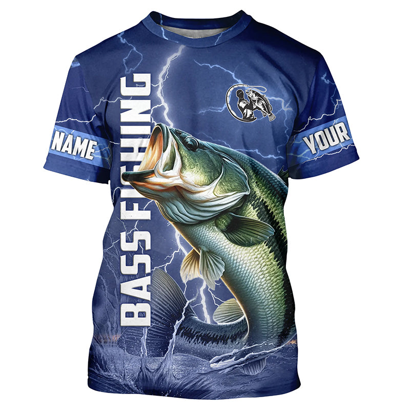 Bass Fishing blue lightning jerseys custom name Bass performance Long Sleeve tournament fishing shirts NQS3932