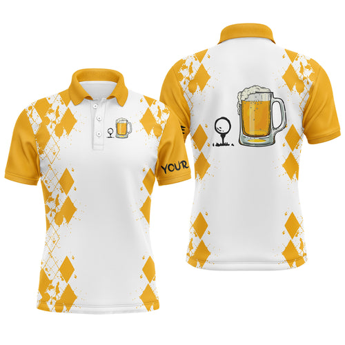 White Yellow Mens golf polo shirt Golf & beer custom name golf gifts for men, dad NQS4135