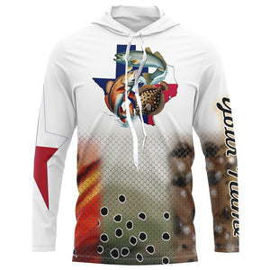 Texas Slam Redfish, Speckled Trout, Flounder fishing Texas Flag custom name 3D Fishing shirts NQS466