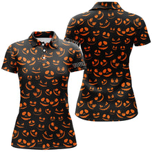 Load image into Gallery viewer, Funny womens golf polo shirt orange black Halloween background custom Halloween golf attire for women NQS6152