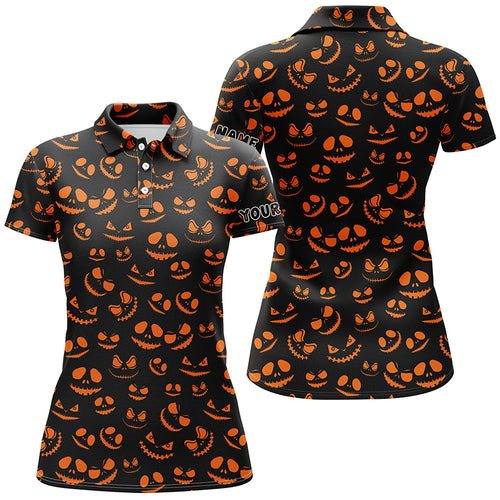 Funny womens golf polo shirt orange black Halloween background custom Halloween golf attire for women NQS6152