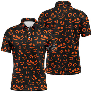 Funny Mens golf polo shirts orange black Halloween background custom golf attire for men NQS6152