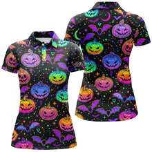 Load image into Gallery viewer, Funny Womens golf polo shirt colorful neon black Halloween background custom golf attire for women NQS6153