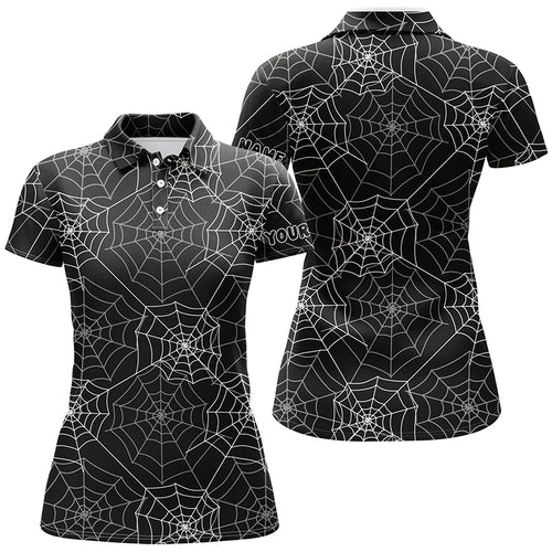 Funny Womens golf polo shirt spider web black Halloween background custom golf clothing for women NQS6154