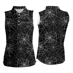 Funny Women sleeveless polo shirt spider web black Halloween background custom golf clothing for women NQS6154