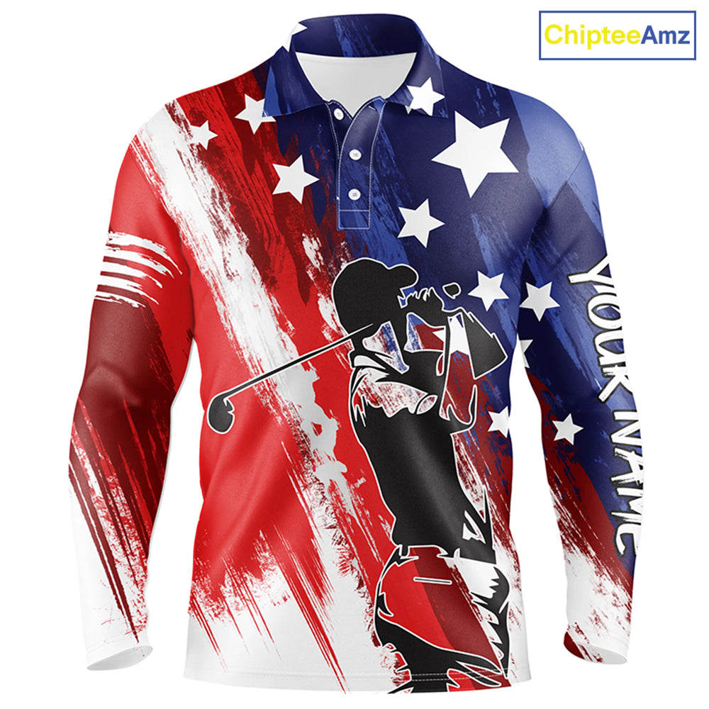 Red, white, and blue American flag men golf polo shirts custom patriotic golf shirt NQS5493