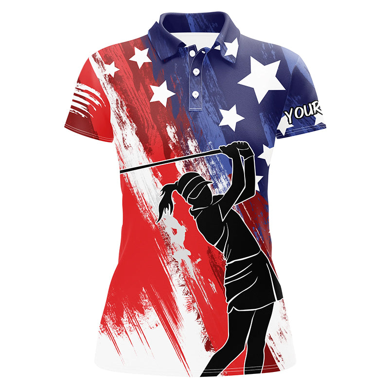 Red white and blue American flag Womens golf polo shirt custom patriotic golf shirt NQS5493