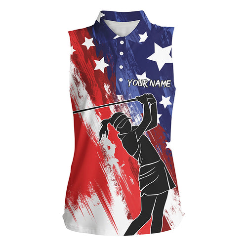 Red, white and blue American flag sleeveless polo shirt custom patriotic golf shirt NQS5493