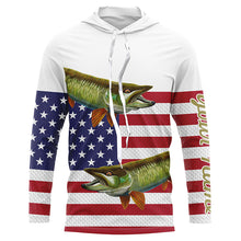 Load image into Gallery viewer, Musky Fishing American Flag Patriot Customize name UV protection long sleeve patriotic fishing shirts NQS477