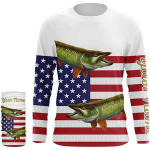 Musky Fishing American Flag Patriot Customize name UV protection long sleeve patriotic fishing shirts NQS477