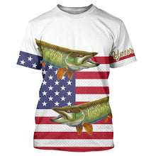 Load image into Gallery viewer, Musky Fishing American Flag Patriot Customize name UV protection long sleeve patriotic fishing shirts NQS477