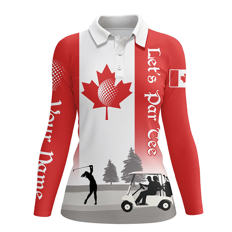 Womens golf polo shirts custom name Canadian flag patriotic Let’s Par Tee white golf shirt NQS5762