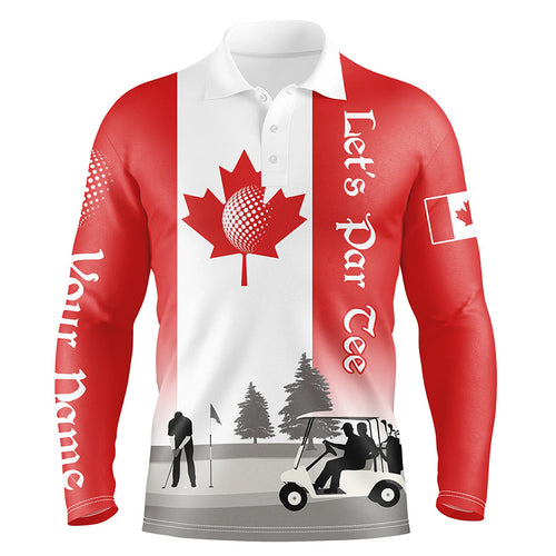 Mens golf polo shirts custom name Canadian flag patriotic Let’s Par Tee white golf shirt NQS5762