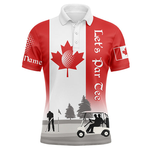 Mens golf polo shirts custom name Canadian flag patriotic Let’s Par Tee white golf shirt NQS5762