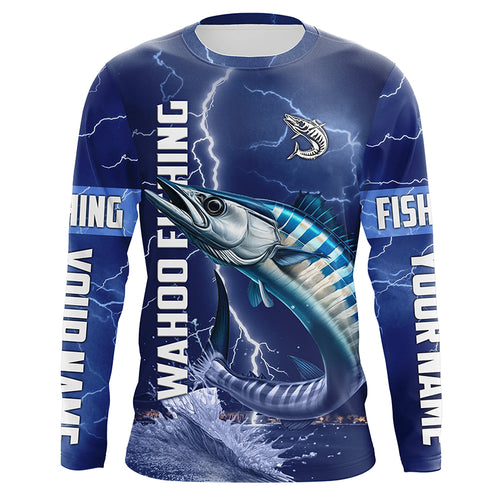 Wahoo Fishing blue lightning jerseys custom performance Long Sleeve tournament fishing shirts NQS6414