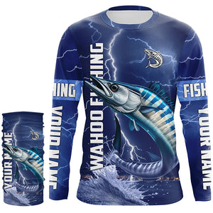 Wahoo Fishing blue lightning jerseys custom performance Long Sleeve tournament fishing shirts NQS6414