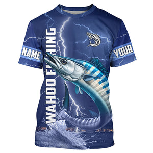 Wahoo Fishing blue lightning jerseys custom performance Long Sleeve tournament fishing shirts NQS6414