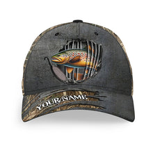 Load image into Gallery viewer, Brown trout fishing camo Custom fishing hat Fishing Baseball Angler trout hat cap NQS4577