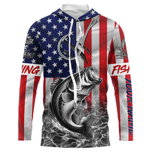 Load image into Gallery viewer, American Flag Bass Fish hook Custom long sleeve performance Fishing Shirts, Bass Fishing jerseys NQS5502