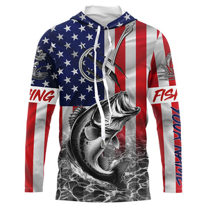 American Flag Bass Fish hook Custom long sleeve performance Fishing Shirts, Bass Fishing jerseys NQS5502