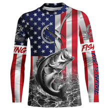 Load image into Gallery viewer, American Flag Bass Fish hook Custom long sleeve performance Fishing Shirts, Bass Fishing jerseys NQS5502