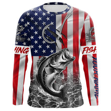 Load image into Gallery viewer, American Flag Bass Fish hook Custom long sleeve performance Fishing Shirts, Bass Fishing jerseys NQS5502