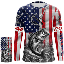 Load image into Gallery viewer, American Flag Bass Fish hook Custom long sleeve performance Fishing Shirts, Bass Fishing jerseys NQS5502