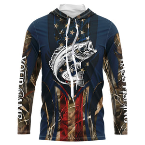 Largemouth Bass Fishing 3D American Flag Customize name UV Protection Bass Fishing Camo Jerseys NQS491