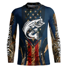 Load image into Gallery viewer, Largemouth Bass Fishing 3D American Flag Customize name UV Protection Bass Fishing Camo Jerseys NQS491