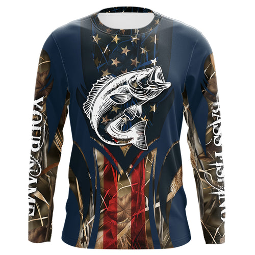 Largemouth Bass Fishing 3D American Flag Customize name UV Protection Bass Fishing Camo Jerseys NQS491