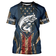 Load image into Gallery viewer, Largemouth Bass Fishing 3D American Flag Customize name UV Protection Bass Fishing Camo Jerseys NQS491