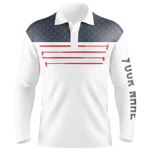 Load image into Gallery viewer, Mens golf polo shirt custom American flag white golf shirt, patriotic polo shirts NQS6187