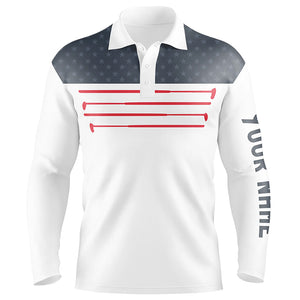 Mens golf polo shirt custom American flag white golf shirt, patriotic polo shirts NQS6187