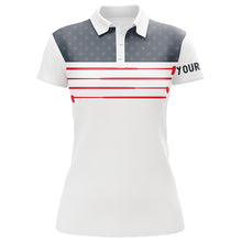 Load image into Gallery viewer, Women golf polo shirt custom American flag white golf shirt, patriotic polo shirts NQS6187