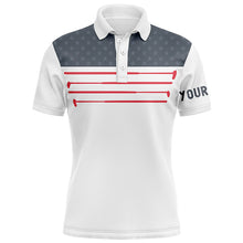 Load image into Gallery viewer, Mens golf polo shirt custom American flag white golf shirt, patriotic polo shirts NQS6187