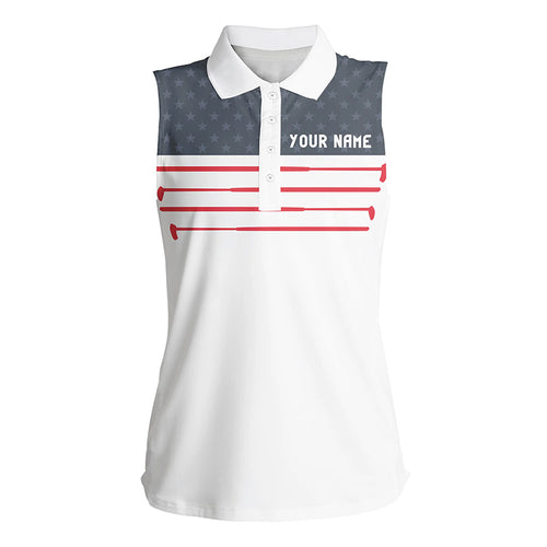 Womens sleeveless polo shirt custom American flag white patriotic polo shirts NQS6187