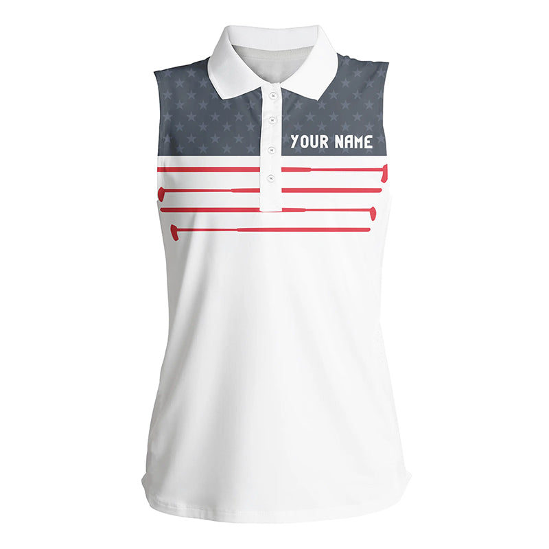 Womens sleeveless polo shirt custom American flag white patriotic polo shirts NQS6187