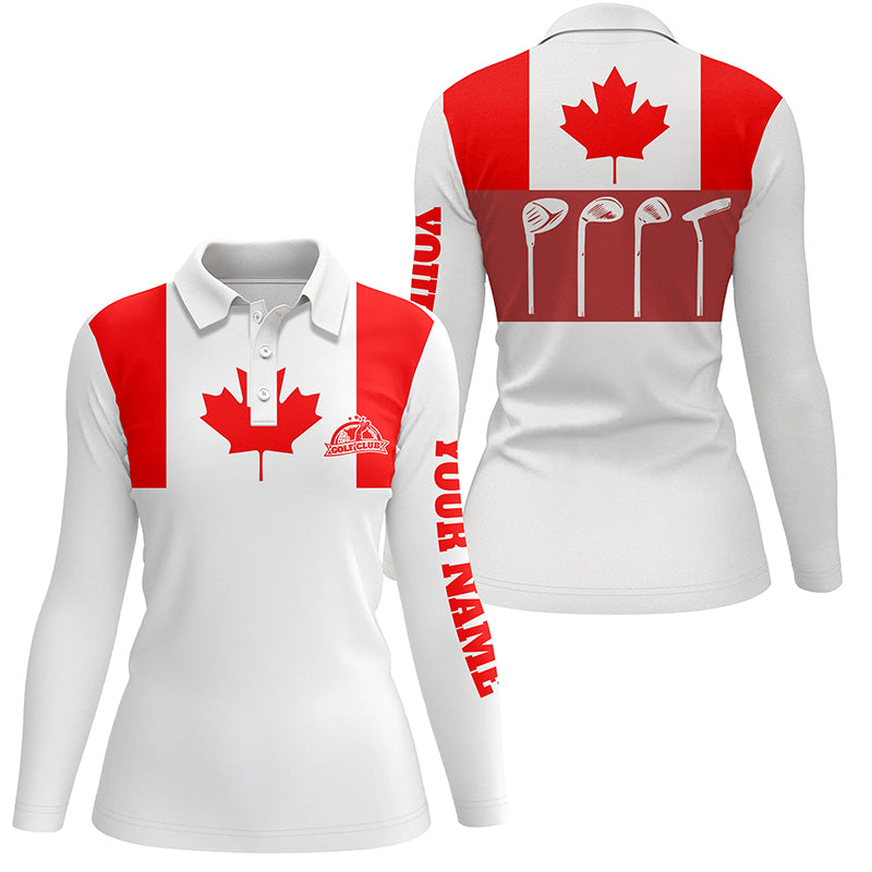 Womens golf polo shirts golf club Canadian flag patriot golf custom white golf shirt, golfing gift NQS6188