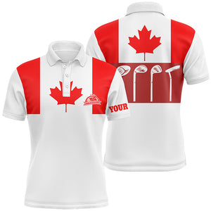 Mens golf polo shirt golf club Canadian flag patriot golf custom name white golf shirt, golfing gift NQS6188