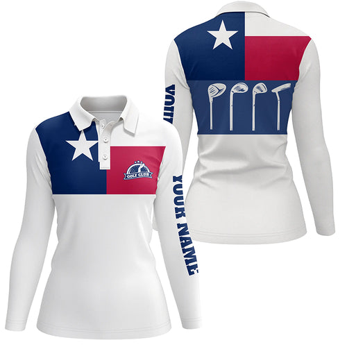 Womens golf polo shirts golf club Texas flag patriot golf custom white golf shirt, golfing gift NQS6189