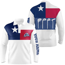 Load image into Gallery viewer, Mens golf polo shirt golf club Texas flag patriot golf custom name white golf shirt, golfing gift NQS6189