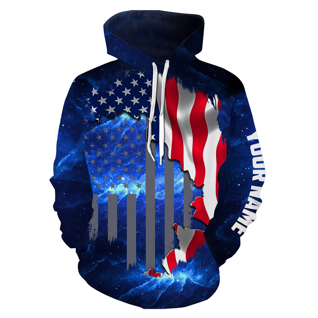 American Flag blue Universe patriotic Customize name 3D All Over Printed fishing hoodie NPQ209