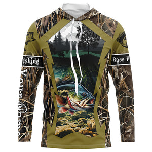 Largemouth Bass Fishing Camo Customize Name UV protection Long sleeve Fishing Shirts Personalized Gift NQS502