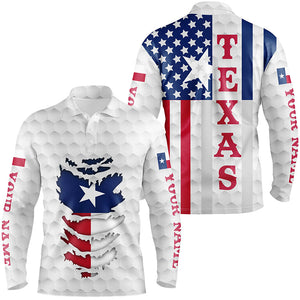 Texas American flag Mens golf polo shirts custom white golf ball skin patriot golf apparel for men NQS7523