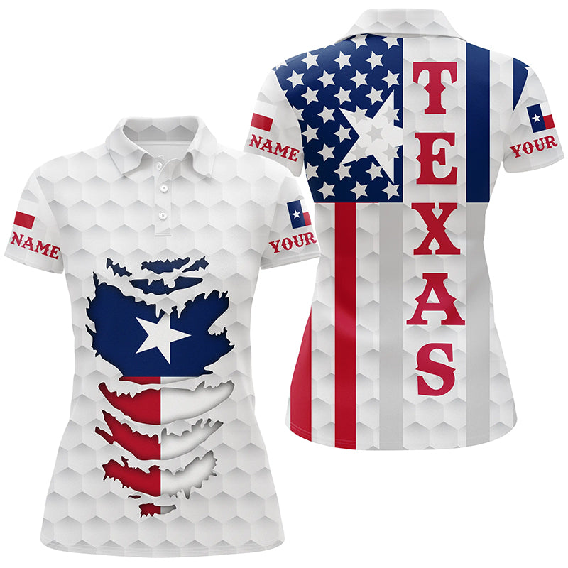 Texas American flag Womens golf polo shirt custom white golf ball skin patriot golf apparel for ladies NQS7523